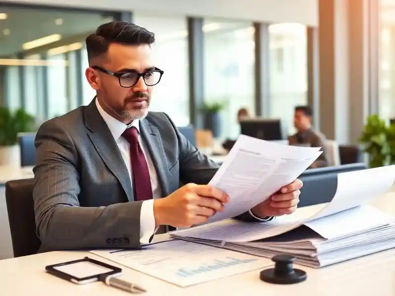 Revisor fiscal profesional realizando auditoría empresarial